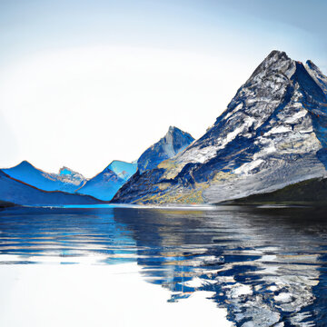 Landscape with Lake and Mountains, AI Digital Illustration Art