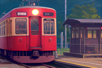 Fototapeta na wymiar Anime red train in Japan