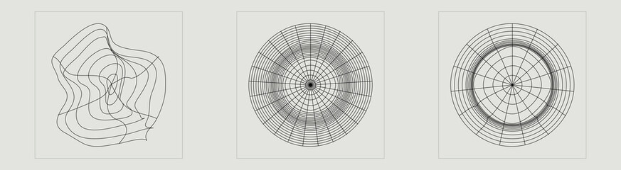 Brutalism shapes. Retro futuristic graphic ornaments. Modern abstract forms. Isolated on black background. Vector illustration