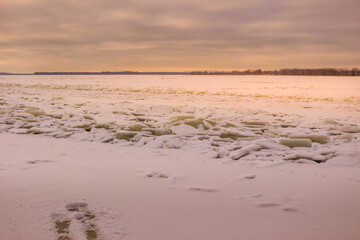 Beautiful winter landscape at the ravine Petrie Island, Ottawa river