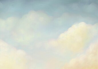 Aesthetic angelic oil paint blue sky with white clouds illustration background