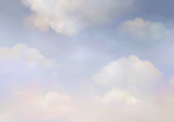 Aesthetic angelic oil paint lavender blue sky with white clouds illustration background © Nutcha