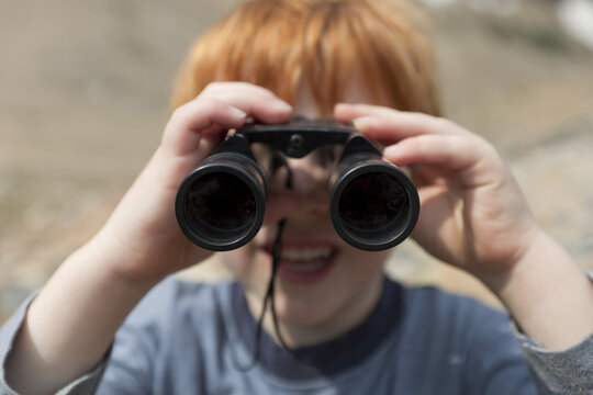 Boy with Binoculars, Jasper, Alberta, Canada