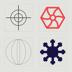 Brutalism shapes. Trendy geometric postmodern figures. Flat minimalist icons. Isolated on black background. Vector illustration