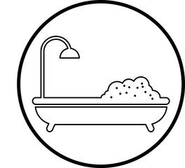 Bathtub with shower flat line icon vector illustration trendy style on white background