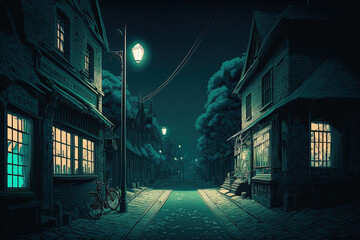 Schnoor at Night, Anime Background, 2D Illustration. Generative AI