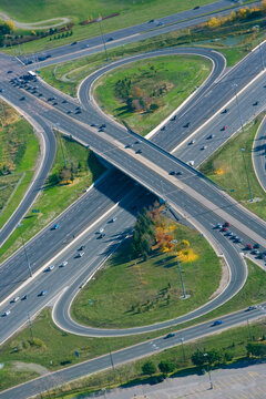 Aerial View of Freeway Intersection, Highway 404 and Finch Avenue, Willowdale, Ontario, Canada