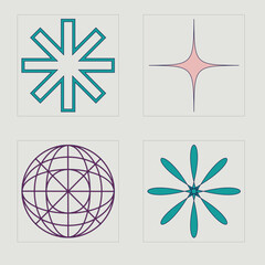 Set of Y2K style vectors of objects. Retro futuristic graphic ornaments. Cyberpunk elements. Futuristic. Vector illustration