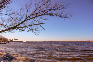 beautiful winter landscape at the ravine Petrie Island, Ottawa river