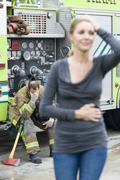 Firefighter and Woman, Florida, USA