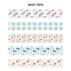 Set of decorative tape. Flower washi tape, cute gift wrapping tape, cute scrapbooking tape, journaling tape.