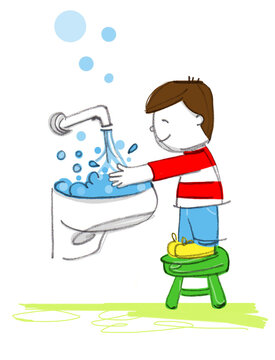 Illustration of Boy Washing His Hands