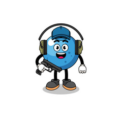 Character mascot of blueberry doing shooting range