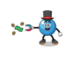 Character Illustration of blueberry catching money with a magnet