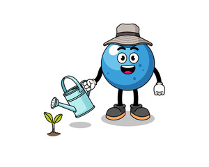Illustration of blueberry cartoon watering the plant