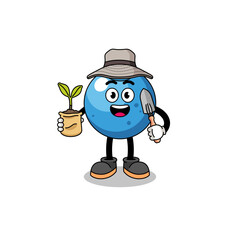Illustration of blueberry cartoon holding a plant seed