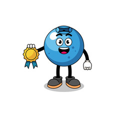 blueberry cartoon illustration with satisfaction guaranteed medal