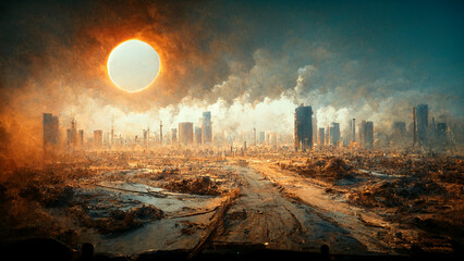 City in the desert, abstract image of a devastated city as a concept of climate change © wetzkaz