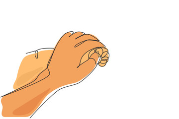 Single continuous line drawing baby's hand holding father's finger. Beautiful sleeping baby girl. Newborn little baby girl, asleep on blanket. Dynamic one line draw graphic design vector illustration