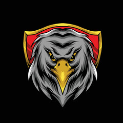 red shield falcon mascot vector design on black background, can be used for t-shirt design, mascot design, posters, etc.