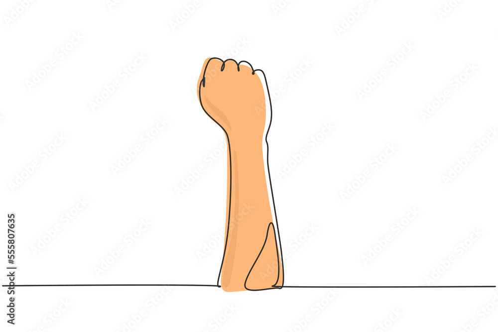 Poster single continuous line drawing fist or resistance hand symbol. zero hand count. learn to count numbe