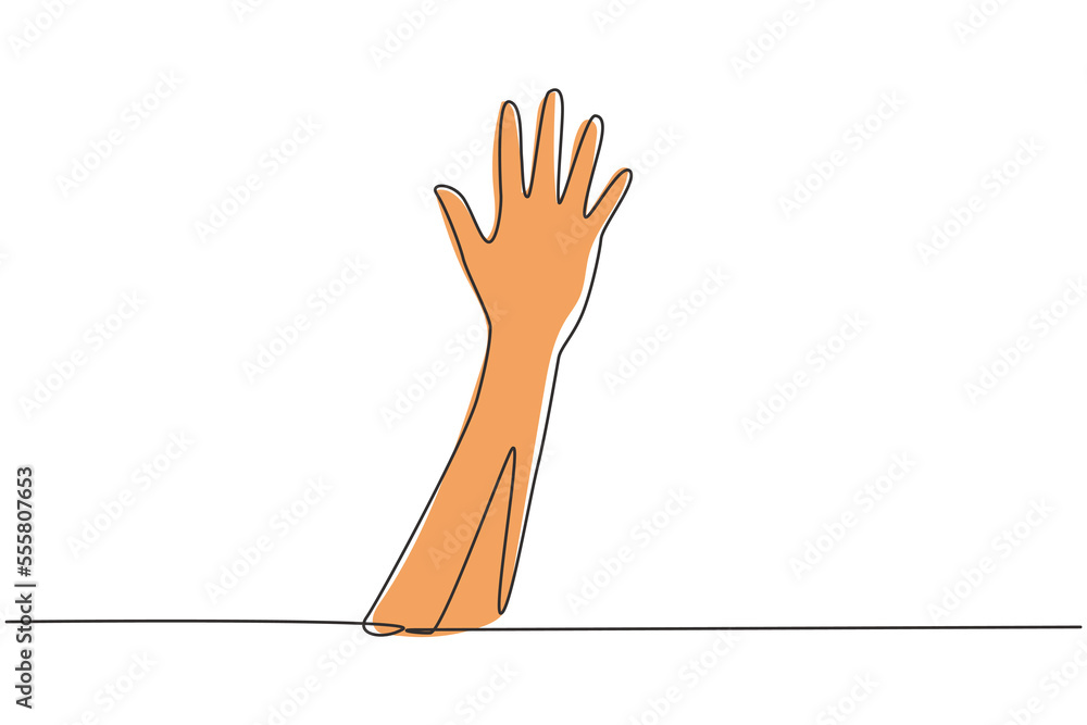 Aufkleber single continuous line drawing hand count number five. learn to count numbers. concept of education 