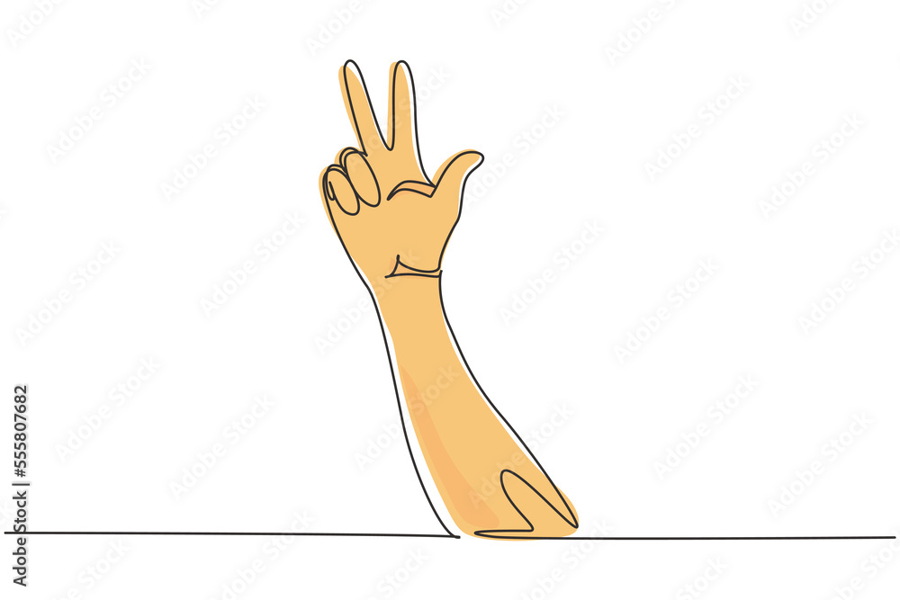 Aufkleber single continuous line drawing counting hand sign. number three hand count. learn to count numbers. 