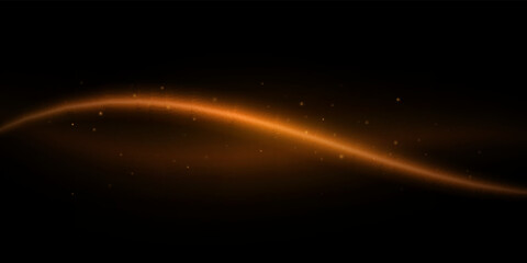 Glowing orange trail with sparks on black background. Abstract moving light effect. Vector illustration © sersupervector