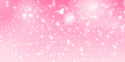 Falling snow. Vector illustration. White snowflakes on pink background. Snow Background.