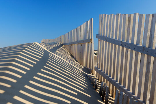 Sand Fence at Beach near Cadiz, Costa De La Luz, Cadiz Province, Andalusia, Spain