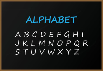 The English alphabet is written on a blackboard.