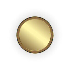 A gold circle button, premium banner on dark background, gold button in round gold frame vector illustration. abstract circle badge element.
