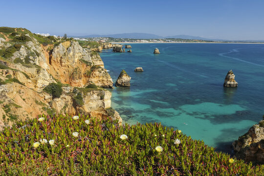 Rocky Coastline with Praia Do Camilo, Lagos, Algarve, Portugal