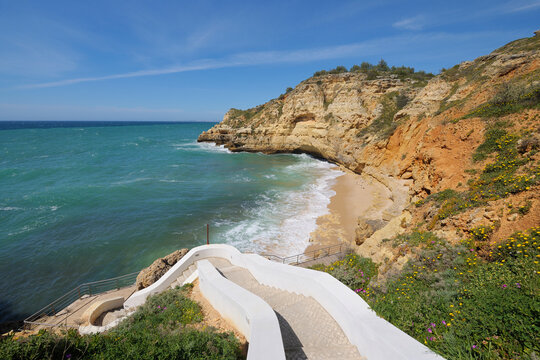 Steps Leading Down to Praia do Paraiso, Carvoeiro, Lagoa, Algarve, Portugal