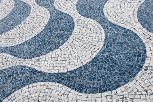 Close-up of Mosaic Pattern on Ground, Lisbon, Portugal