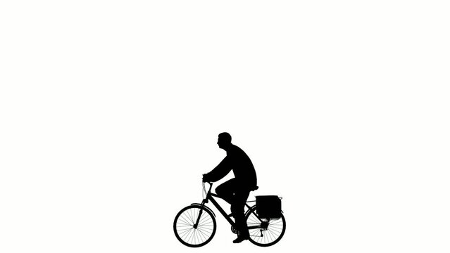 silhouette people ride on white background. silhouette black people ride a bike white screen. design for animation, people standing, isolate, person, human, silhouette body, bike.