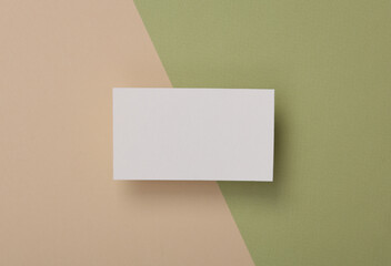 White Blank business card for branding on beige green background