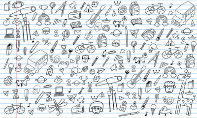 Concept of Education Home School background chalkboard with different stuff. Welcome back to school design vector.