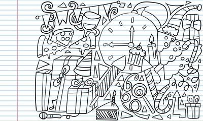 Cute Merry Christmas and New year 2023 doodle.Black and White, t-shirt print, vector design