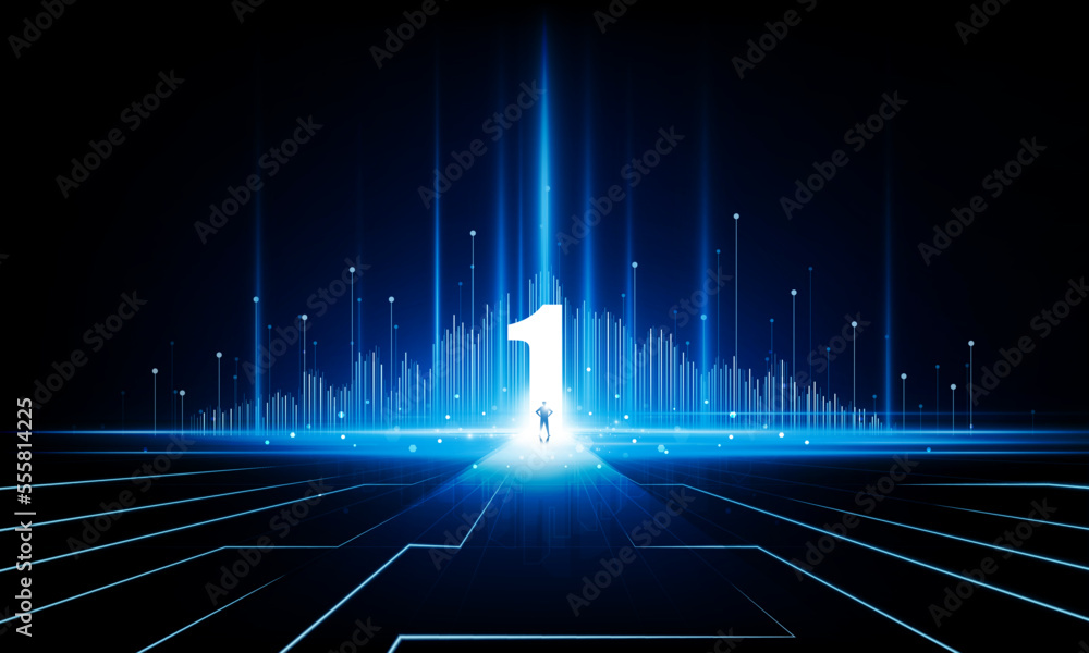 Poster abstract businessman number one of key door city open light technology background hitech communicati