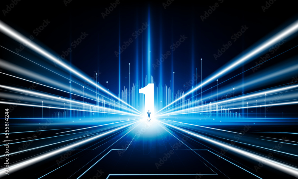 Poster abstract businessman number one of key door city open light technology background hitech communicati