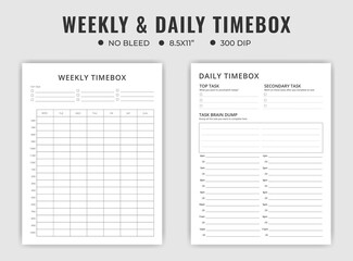 
Weekly and daily time box or schedule planner
