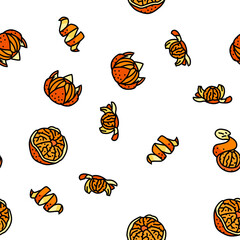 mandarin clementine orange fruit vector seamless pattern thin line illustration