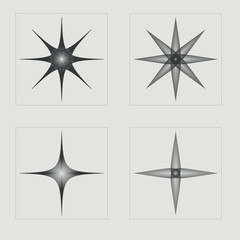 Set of Y2K style vectors of objects. Brutalism star and flower shapes. Objects in y2k style. Projects, posters, banners. Vector illustration