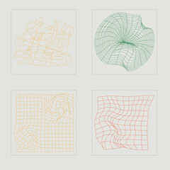 Vector set of Y2K. Rave psychedelic retro futuristic set. Flat minimalist icons. Projects, posters, banners. Vector illustration