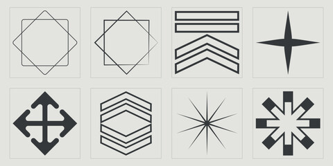 Brutalism shapes. Trendy geometric postmodern figures. Flat minimalist icons. Retro Futurist. Vector illustration