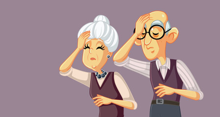 Desperate Senior Couple Feeling Exasperated Vector Cartoon Illustration. Unhappy elderly man and woman feeling shocked and disappointed 
