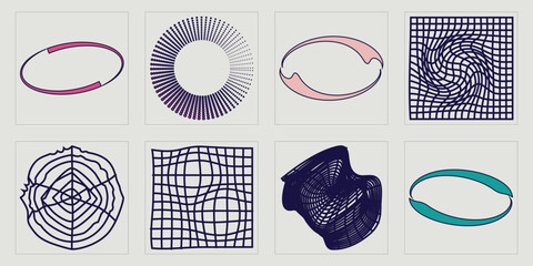 Retro futuristic elements for design. Retro futuristic graphic ornaments. Objects in y2k style. Isolated on black background. Vector illustration