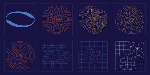 Collection of Y2K elements. Trendy geometric postmodern figures. Elements for graphic decoration. Stars, starburst . Vector illustration