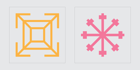 Obraz premium Set of Y2K style vectors of objects. Big collection of abstract graphic geometric symbols. Elements for graphic decoration. Isolated on black background. Vector illustration